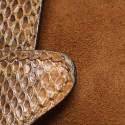 Dolce & Gabbana Brown Nubuck Leather and Snakeskin Studded Shoulder Bag