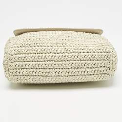 Dolce & Gabbana Beige/Off White Raffia and Python Miss Sicily Top Handle Bag