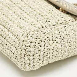 Dolce & Gabbana Beige/Off White Raffia and Python Miss Sicily Top Handle Bag