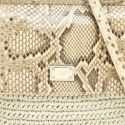 Dolce & Gabbana Beige/Off White Raffia and Python Miss Sicily Top Handle Bag