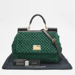Dolce & Gabbana Green/Black Crochet Lurex Fabric Large Miss Sicily Top Handle Bag