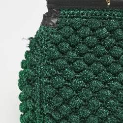 Dolce & Gabbana Green/Black Crochet Lurex Fabric Large Miss Sicily Top Handle Bag