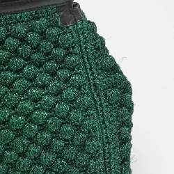 Dolce & Gabbana Green/Black Crochet Lurex Fabric Large Miss Sicily Top Handle Bag