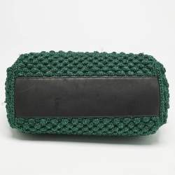 Dolce & Gabbana Green/Black Crochet Lurex Fabric Large Miss Sicily Top Handle Bag