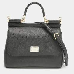 Dolce & Gabbana Black Leather Medium Miss Sicily Top Handle Bag