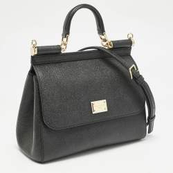 Dolce & Gabbana Black Leather Medium Miss Sicily Top Handle Bag