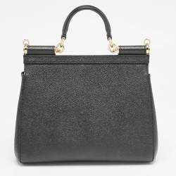 Dolce & Gabbana Black Leather Medium Miss Sicily Top Handle Bag