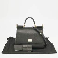 Dolce & Gabbana Black Leather Medium Miss Sicily Top Handle Bag