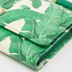 Dolce & Gabbana Green Leaf Print Leather Miss Sicily Von Wallet On Chain