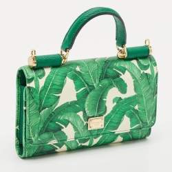 Dolce & Gabbana Green Leaf Print Leather Miss Sicily Von Wallet On Chain