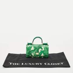 Dolce & Gabbana Green Leaf Print Leather Miss Sicily Von Wallet On Chain