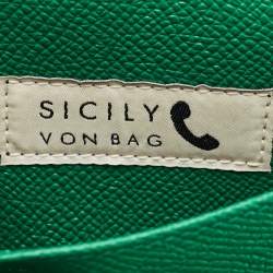 Dolce & Gabbana Green Leaf Print Leather Miss Sicily Von Wallet On Chain