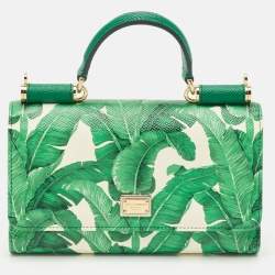 Dolce & Gabbana Green Leaf Print Leather Miss Sicily Von Wallet On Chain