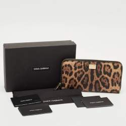 Dolce & Gabbana Beige/Black Leopard Print Coated Canvas Zip Continental Wallet