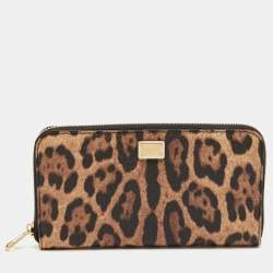 Dolce & Gabbana Beige/Black Leopard Print Coated Canvas Zip Continental Wallet