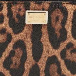Dolce & Gabbana Beige/Black Leopard Print Coated Canvas Zip Continental Wallet