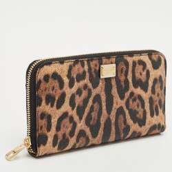 Dolce & Gabbana Beige/Black Leopard Print Coated Canvas Zip Continental Wallet