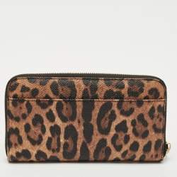 Dolce & Gabbana Beige/Black Leopard Print Coated Canvas Zip Continental Wallet