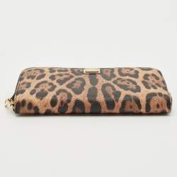 Dolce & Gabbana Beige/Black Leopard Print Coated Canvas Zip Continental Wallet