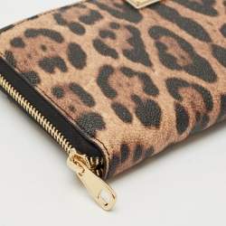 Dolce & Gabbana Beige/Black Leopard Print Coated Canvas Zip Continental Wallet