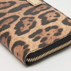 Dolce & Gabbana Beige/Black Leopard Print Coated Canvas Zip Continental Wallet