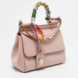 Pre Owned Dolce & Gabbana Pink Leather Small Scarf Miss Sicily Top Handle Bag