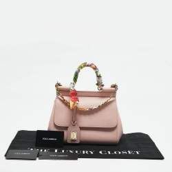 Pre Owned Dolce & Gabbana Pink Leather Small Scarf Miss Sicily Top Handle Bag