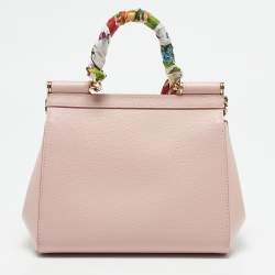 Pre Owned Dolce & Gabbana Pink Leather Small Scarf Miss Sicily Top Handle Bag