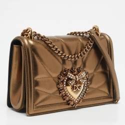 Dolce & Gabbana Gold Quilted Leather Medium Devotion Shoulder Bag
