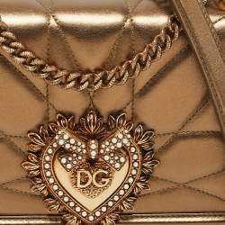Dolce & Gabbana Gold Quilted Leather Medium Devotion Shoulder Bag
