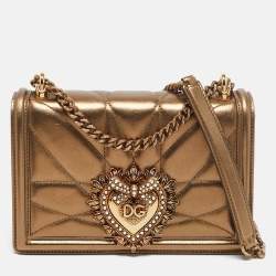 Dolce & Gabbana Gold Quilted Leather Medium Devotion Shoulder Bag