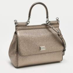Dolce & Gabbana Metallic Leather Small Miss Sicily Top Handle Bag