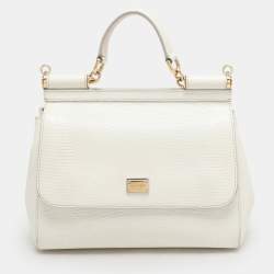 Dolce & Gabbana White Lizard Embossed Leather Medium Miss Sicily Top Handle Bag