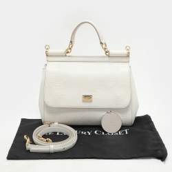 Dolce & Gabbana White Lizard Embossed Leather Medium Miss Sicily Top Handle Bag