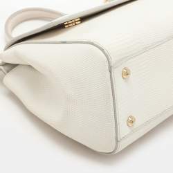 Dolce & Gabbana White Lizard Embossed Leather Medium Miss Sicily Top Handle Bag