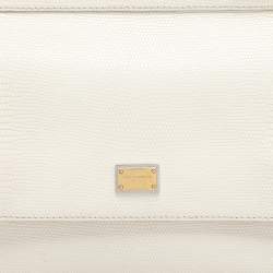 Dolce & Gabbana White Lizard Embossed Leather Medium Miss Sicily Top Handle Bag