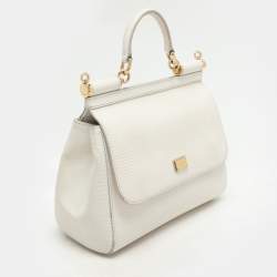 Dolce & Gabbana White Lizard Embossed Leather Medium Miss Sicily Top Handle Bag