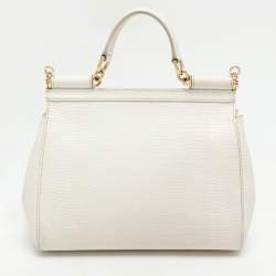 Dolce & Gabbana White Lizard Embossed Leather Medium Miss Sicily Top Handle Bag