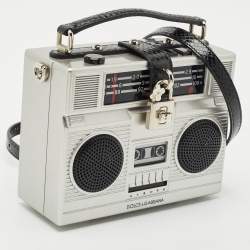 Dolce & Gabbana Grey/Black Acrylic and Snakeskin Trim Radio Boom Box Top Handle Bag