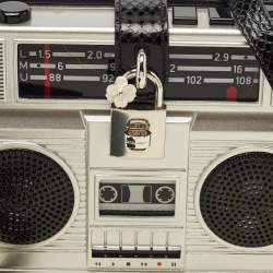 Dolce & Gabbana Grey/Black Acrylic and Snakeskin Trim Radio Boom Box Top Handle Bag