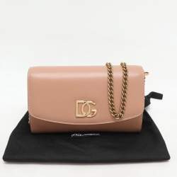 Dolce & Gabbana Nude Pink Leather DG Wallet On Chain