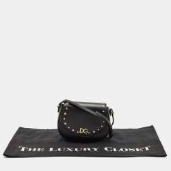 Dolce & Gabbana Bambino Black Leather Logo Studded Flap Crossbody Bag