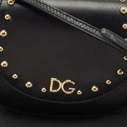 Dolce & Gabbana Bambino Black Leather Logo Studded Flap Crossbody Bag