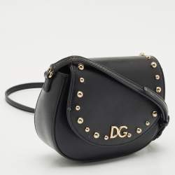 Dolce & Gabbana Bambino Black Leather Logo Studded Flap Crossbody Bag