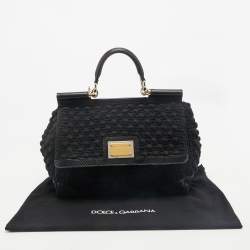 Dolce & Gabbana Black Crochet and Snakeskin Large Miss Sicily Top Handle Bag