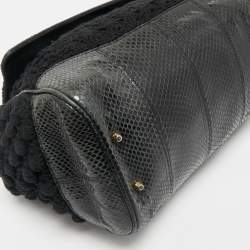 Dolce & Gabbana Black Crochet and Snakeskin Large Miss Sicily Top Handle Bag