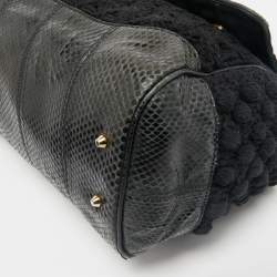 Dolce & Gabbana Black Crochet and Snakeskin Large Miss Sicily Top Handle Bag