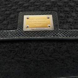 Dolce & Gabbana Black Crochet and Snakeskin Large Miss Sicily Top Handle Bag