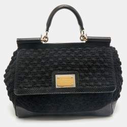 Dolce & Gabbana Black Crochet and Snakeskin Large Miss Sicily Top Handle Bag
