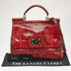 Dolce & Gabbana Red Python Large Miss Sicily Top Handle Bag